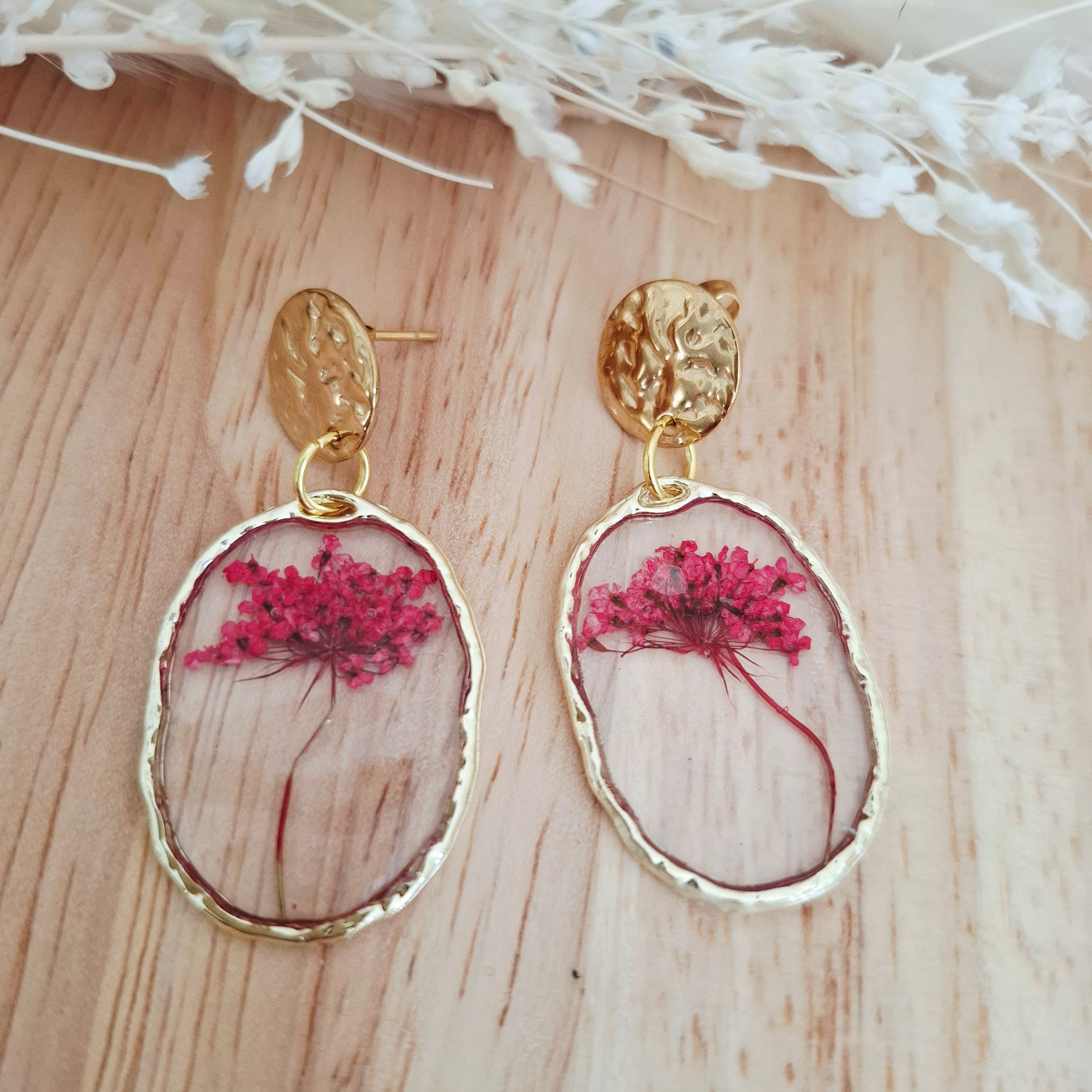 Boucles d'oreilles fleurs séchées Gypsophiles