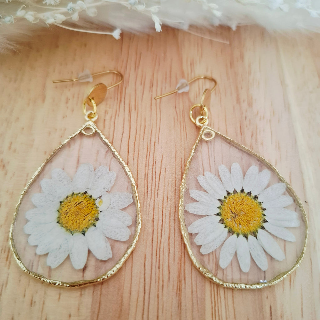 Boucles d'oreilles fleurs séchées Marguerites
