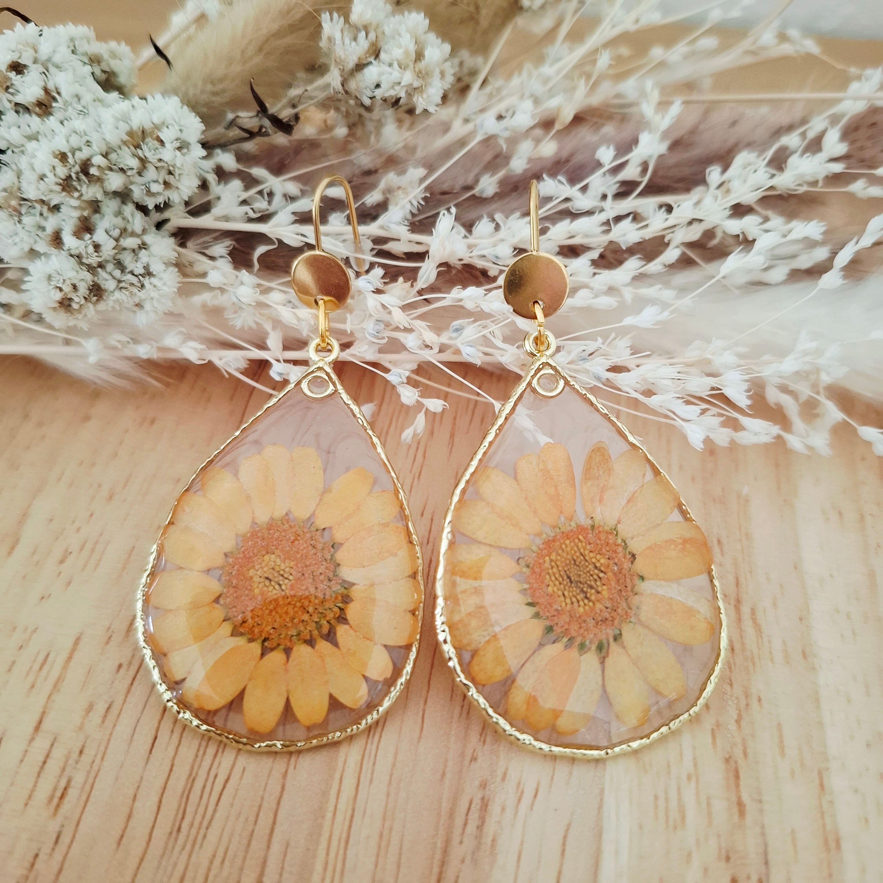 Boucles d'oreilles fleurs séchées Marguerites