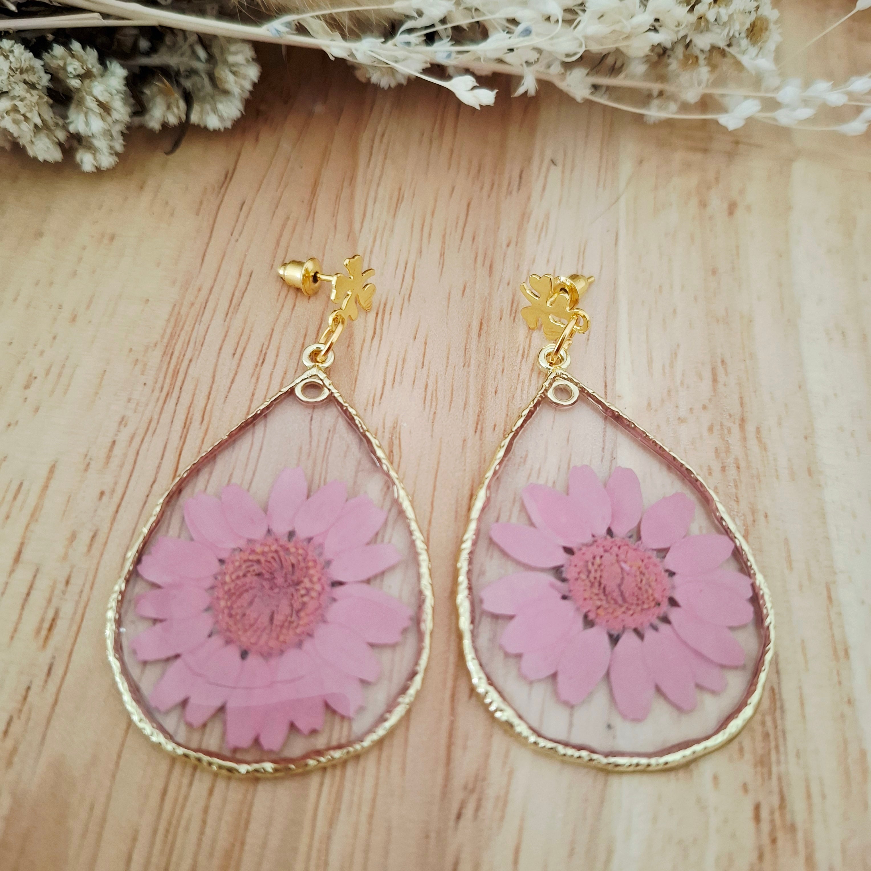 Boucles d'oreilles fleurs séchées Marguerites