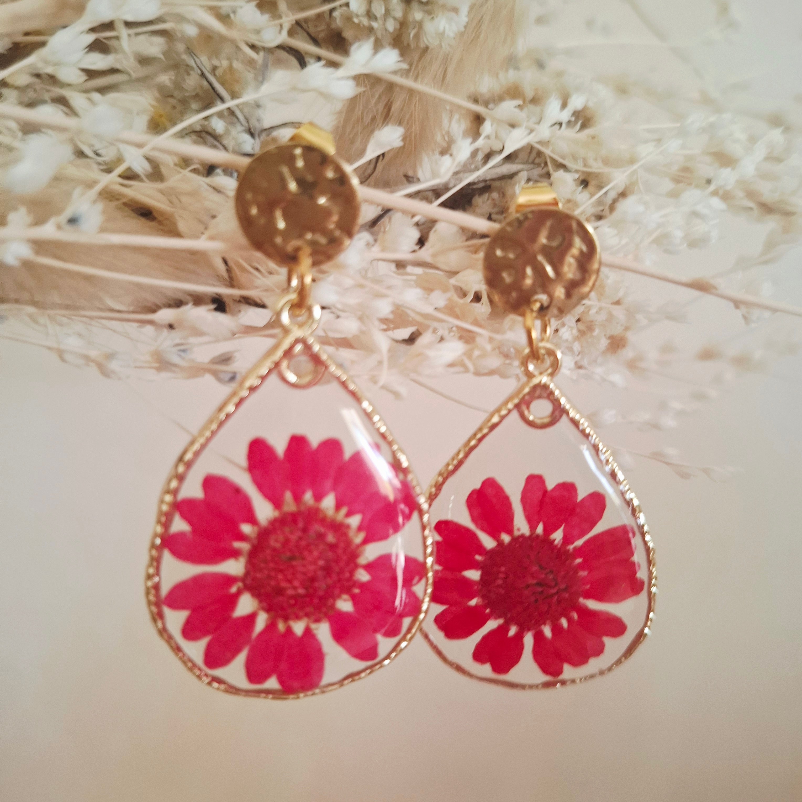 Boucles d'oreilles Marguerites rouges